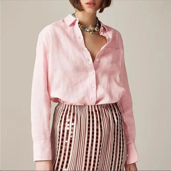 J Crew Garcon Classic Shirt in Baird McNutt Irish linen Size 10 Pink - Picture 1 of 8